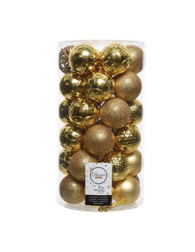 Tubo con 37 bolas doradas decorativas para arbol de navidad ø6cm