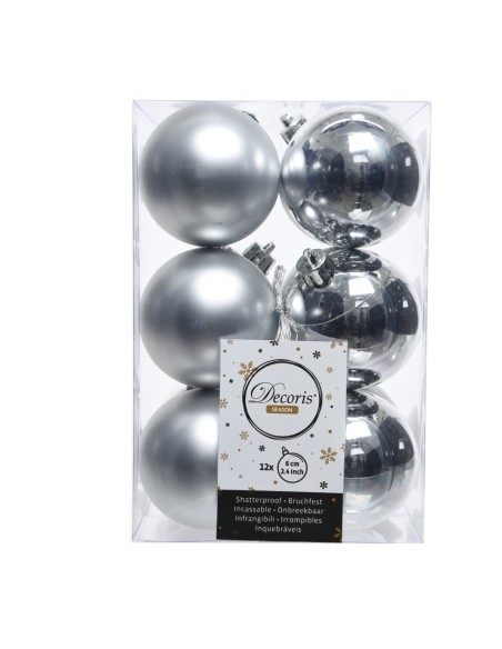 Caja de 12 bolas plata decorativas para arbol de navidad ø6cm