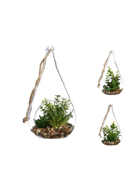 Jarron de cristal colgante con planta decorativa 10x19,5cm colores / modelos surtidos