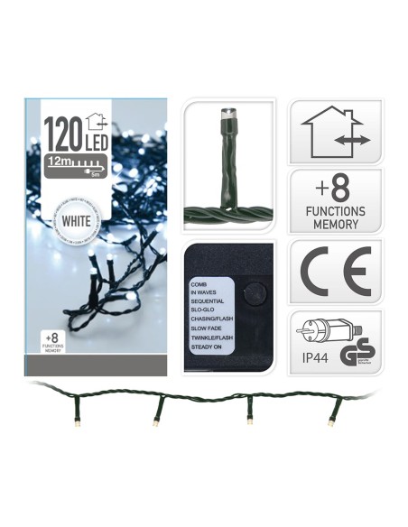 Guirnalda multifuncion 120 leds blanco frio 220v 12m ip44