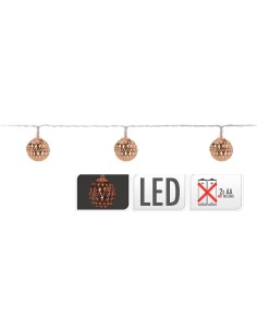 Guirnalda a pilas fija 10 leds con bolas color cobre luz blanco calido 1,3m