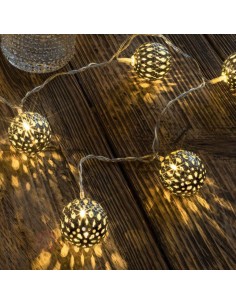 Guirnalda a pilas fija 10 leds con bolas color blanco luz blanco calido 1,3m 2