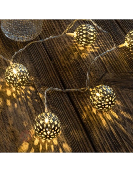 Guirnalda a pilas fija 10 leds con bolas color blanco luz blanco calido 1,3m
