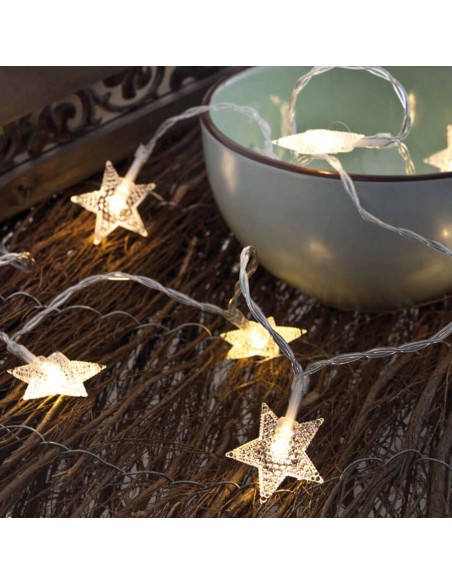 Guirnalda a pilas fija 10 leds con estrellas luz blanco frio 1,3m