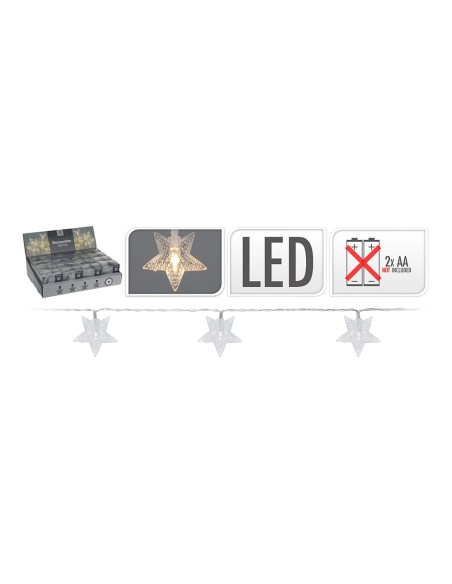 Guirnalda a pilas fija 10 leds con estrellas luz blanco frio 1,3m
