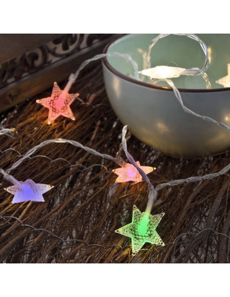 Guirnalda a pilas fija 10 leds con estrellas luz multicolor 1,3m