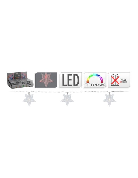Guirnalda a pilas fija 10 leds con estrellas luz multicolor 1,3m