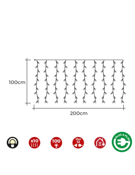 Cortina con programdor easy-connect, blanco cálido, 2x1m