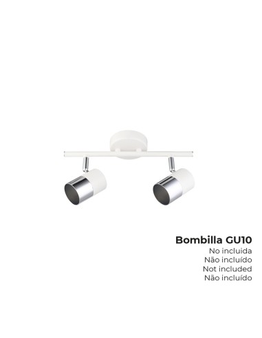 Foco 2 elementos modelo moon gu-10 (bombilla no incluida) color cromo+blanco hueso 30 x 7,6 x 15,2 cm