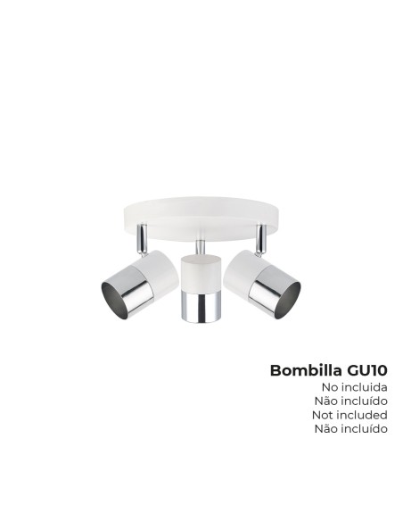 Foco 3 elementos modelo moon gu-10 (bombilla no incluida) color cromo+blanco hueso ø 20 x 12,6 cm