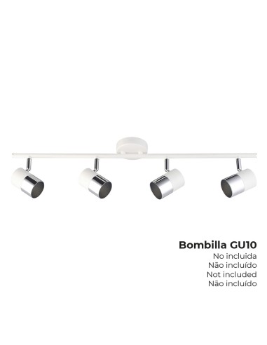 Foco 4 elementos modelo moon gu-10 (bombilla no incluida) color cromo+blanco hueso 70 x 7,6 x 15,2 cm