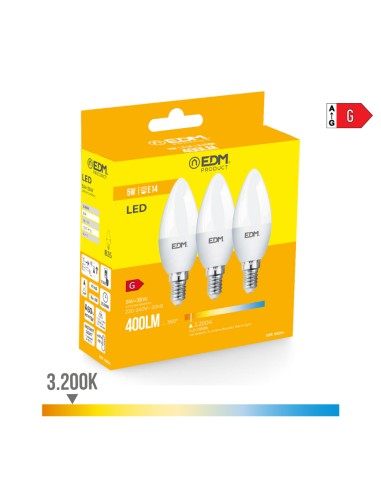 Kit 3 bombillas vela led e14 5 w 400 lm 3200 k luz calida ø3,6 x 10 cm
