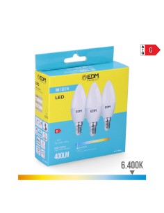 Kit 3 bombillas vela led e14 5 w 400 lm 6400 k luz fria ø3,6 x 10 cm