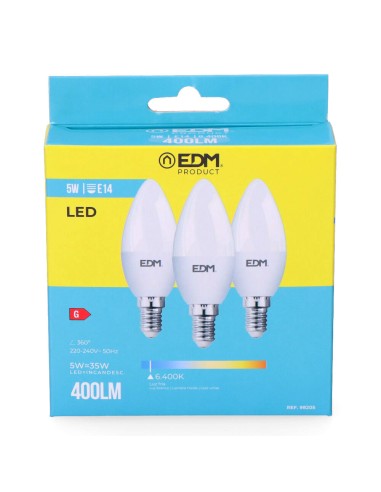 Kit 3 bombillas vela led e14 5 w 400 lm 6400 k...