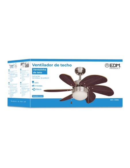 Ventilador de techo modelo aral. color wengue/niquel satinado. potencia: 50w aspas: ø76cm edm