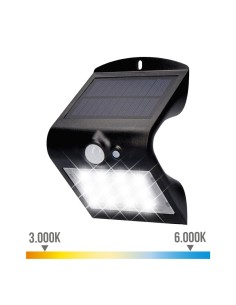 Aplique solar 1,5w 220lm recargable. sensor de presencia (2-6m) color negro 9,6x7,3x14cm edm 2