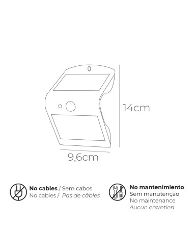Aplique solar 1,5w 220lm recargable. sensor de...