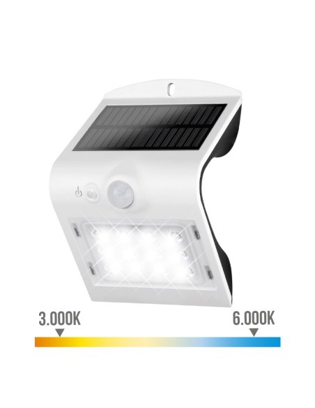 Aplique solar 1,5w 220lm recargable. sensor de presencia (2-6m) color blanco 9,6x7,3x14cm edm