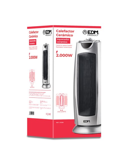 Calefactor de torre, ceramico, oscilante - modelo silver - 1000-2000w - edm