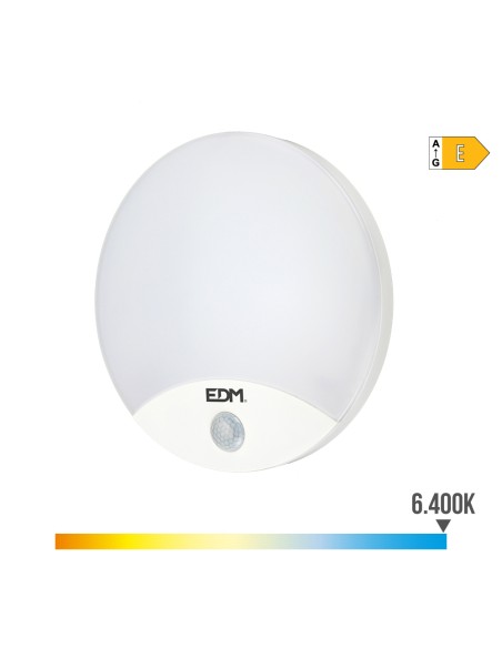 Aplique led redondo con sensor de movimiento 13 w 1850 lm 6400 k ip44 ø25 x 4,9cm
