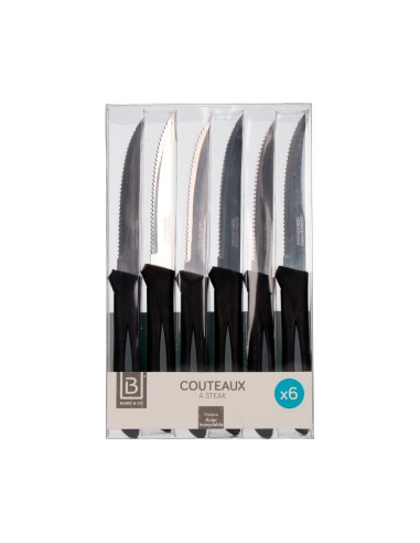 Set de 6 cuchillos para carne inoxidables (colores surtidos) 21cm