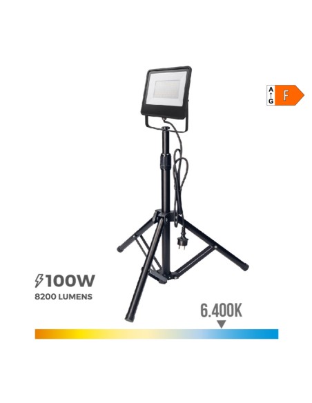 Foco proyector led con tripode black series 100 w 6400 k