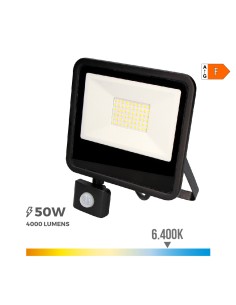 Foco proyector led con sensor de presencia 50 w 4000 lm 6400 k luz fria 23,8 x 4,5 x 19,2 cm