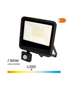 Foco proyector led con sensor de presencia 50 w 4000 lm 4000 k luz dia 23,8 x 4,5 x 19,2 cm