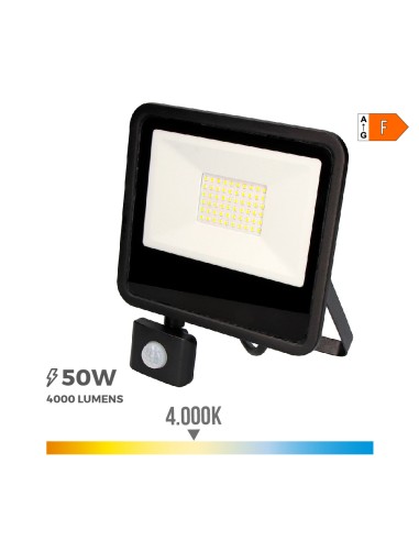 Foco proyector led con sensor de presencia 50 w 4000 lm 4000 k luz dia 23,8 x 4,5 x 19,2 cm