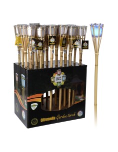 Antorcha de bamboo color natural con vela de led rgb y perfumada a pilas 77cm 2