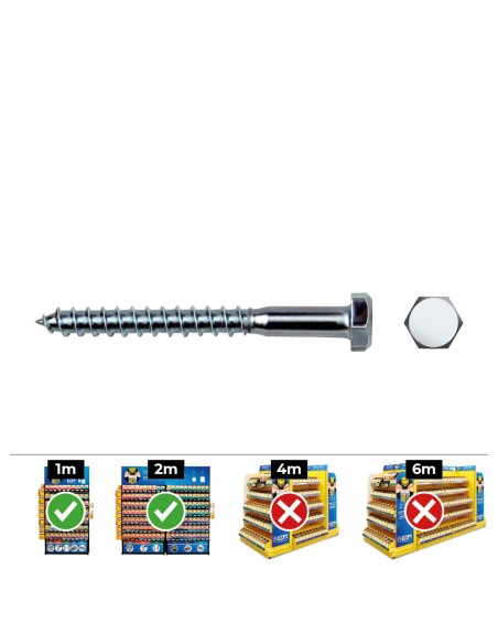 Caja 100 unid. tirafondo hexagonal din/ref 571 ø6x50mm zincado celo