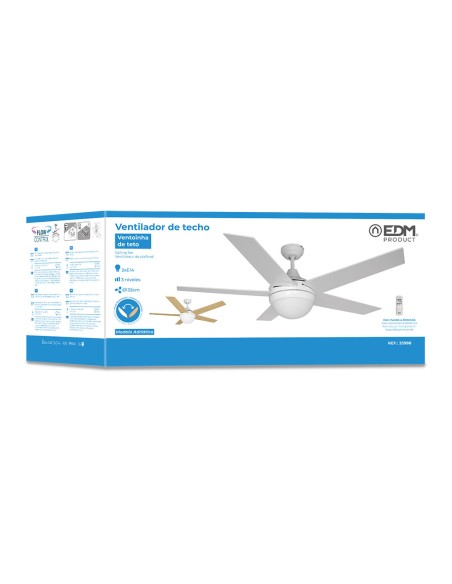 Ventilador de techo modelo adriatico. color blanco. potencia: 60w aspas: ø132cm con mando a distancia edm
