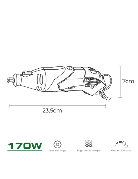 Herramienta multiusos rotativa 170w + 41 tipos de accesorio (190 piezas en total) 23,5x7cm koma tools