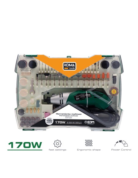 Herramienta multiusos rotativa 170w + 41 tipos de accesorio (190 piezas en total) 23,5x7cm koma tools