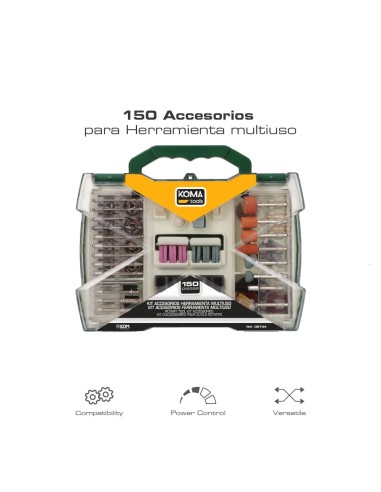 Set de 150 accesorios para mini herramienta multiusos rotativa 08709 koma tools