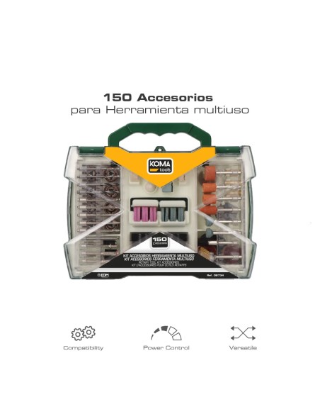 Set de 150 accesorios para mini herramienta multiusos rotativa 08709 koma tools