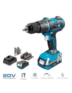 Kit maletin taladro percutor/atornillador 20 v con 2 baterias 2.0a y cargador 22,5 x 20,3 cm pro series