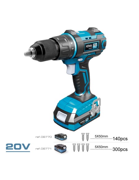Kit maletin taladro percutor/atornillador 20 v con 2 baterias 2.0a y cargador 22,5 x 20,3 cm pro series