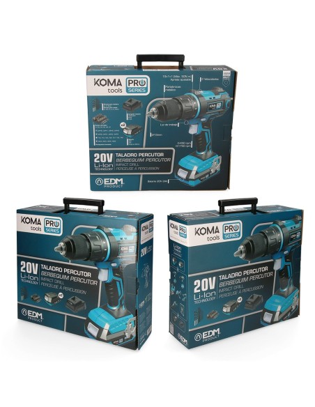 Kit maletin taladro percutor/atornillador 20 v con 2 baterias 2.0a y cargador 22,5 x 20,3 cm pro series