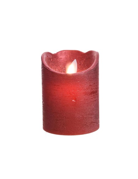 Vela de cera led color rojo con acabado metálico, ø7,5 x 10 cm