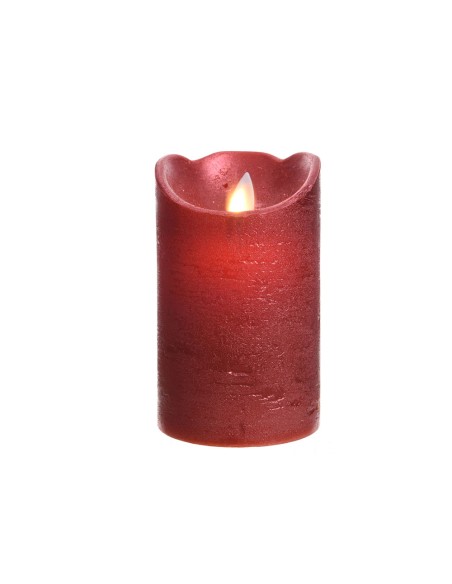 Vela de cera led color rojo con acabado metálico, ø7,5 x 12,5 cm