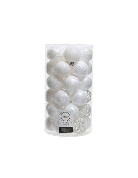 Tubo con 37 bolas blancas decorativas para arbol de navidad ø6cm