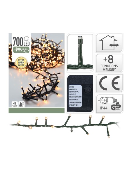 Guirnalda "tipo espino" multifuncion 700 leds luz calida exterior ip44 17m