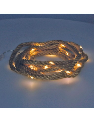 Guirnalda a pilas fija 30 microleds cuerda de yute luz blanco calido 3,03m