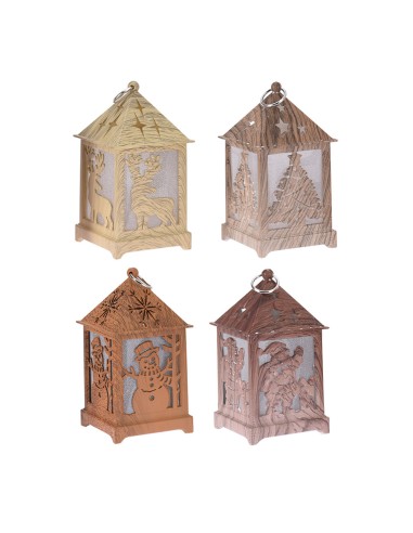 Farol led tallado efecto madera 6,5x6,5x12cm...