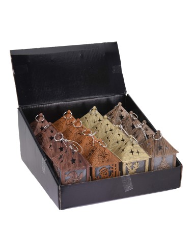 Farol led tallado efecto madera 6,5x6,5x12cm...