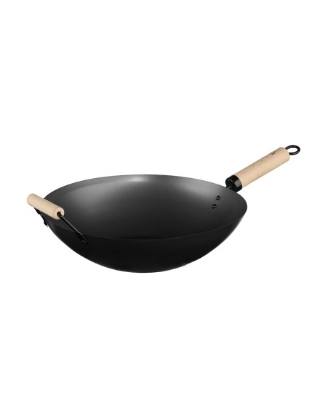 Wok de acero con mango de madera y asa ø35 cm
