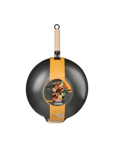Wok de acero con mango de madera y asa ø35 cm