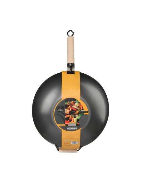 Wok de acero con mango de madera y asa ø35 cm