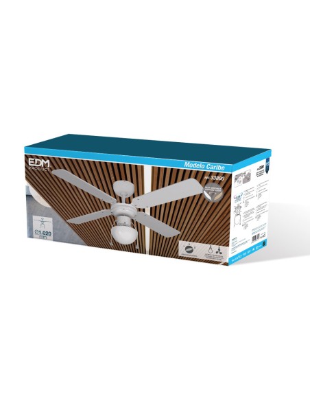 Ventilador de techo modelo caribe. color blanco. potencia: 50 w aspas: ø102 cm edm